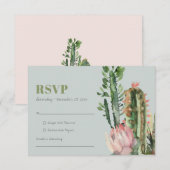 GRIJS ROZE BLOEMEN CACTUS LOOF WATERVERF RSVP (Voorkant / Achterkant)