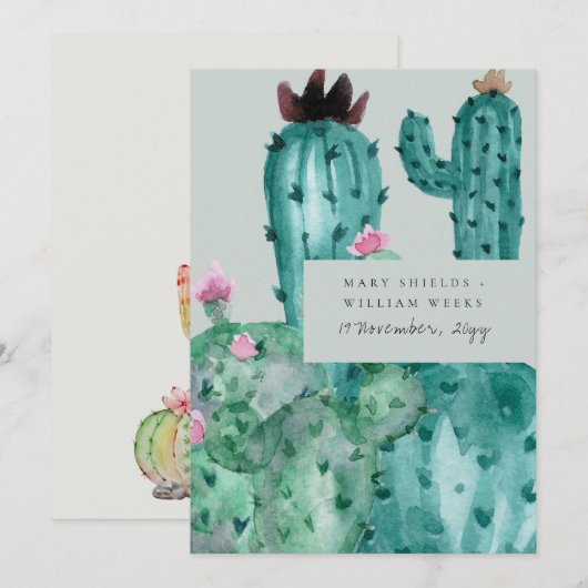 Grijs Roze Bloemen Desert Cacti Foliage Kaart (Voorkant / Achterkant)