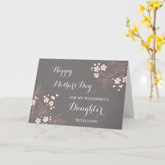 Grijs Roze Bloemen Dochter Happy Moederdag Kaart (Gele Bloem)