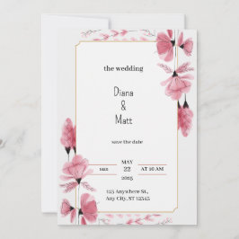 Grijs Roze Bloemen Esthetische bruiloft uitnodigin Kaart