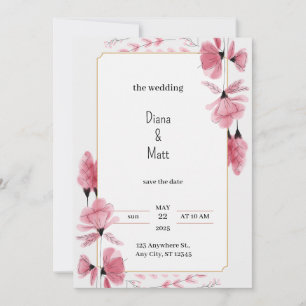Grijs Roze Bloemen Esthetische bruiloft uitnodigin Kaart
