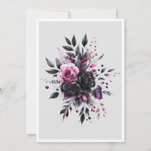 Grijs Roze Bloemen Modern Lijst Bijbel Verse Bruil Kaart (Achterkant)