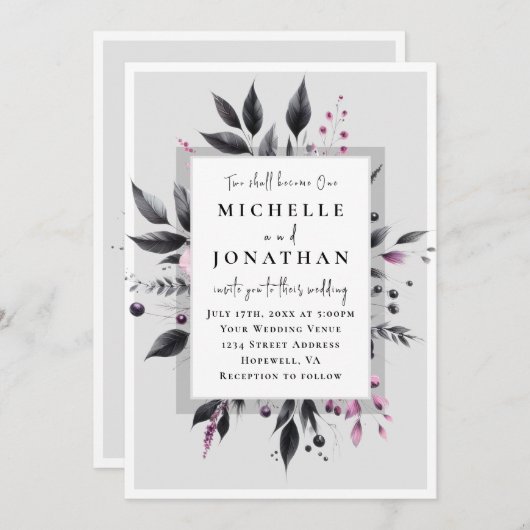 Grijs Roze Bloemen Modern Lijst Bijbel Verse Bruil Kaart (Voorkant / Achterkant)