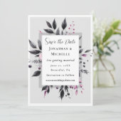 Grijs Roze Bloemen Modern Lijst Bijbel Verse Bruil Save The Date (Staand voorkant)