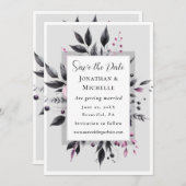Grijs Roze Bloemen Modern Lijst Bijbel Verse Bruil Save The Date (Voorkant / Achterkant)