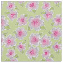 Grijs Roze Bloemen onder Groene Achtergrond Stof