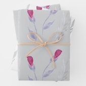 Grijs Roze Bloemen Verjaardag Inpakpapier Vel (In situ)