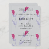 Grijs Roze Bloemen Verjaardag Kaart (Voorkant / Achterkant)