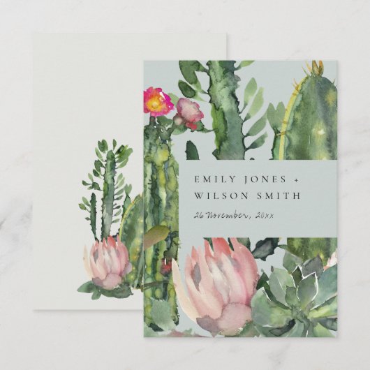 Grijs Roze Bloemen Woestijn Cactussen Bladerdek Hu Kaart (Voorkant / Achterkant)