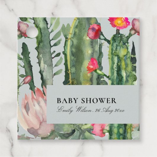 GRIJS ROZE BLOEMENWOESTIJN CACTUS LOOF BABY SHOWER BEDANKJES LABELS (Voorkant)