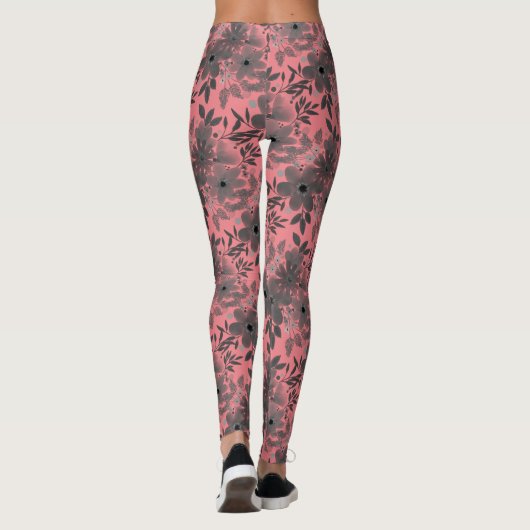 Grijs & Roze  Bloempatroon Leggings (Achterkant)