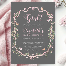 Grijs & Roze Bloesem Bloesem Meisje Baby shower Kaart