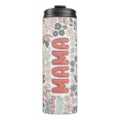 Grijs Roze Boho Bloemen 3D Effect Mama Thermosbeker (Voorkant)