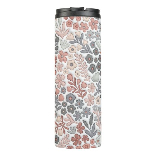 Grijs Roze Boho Bloemen 3D Effect Mama Thermosbeker (Achterkant)