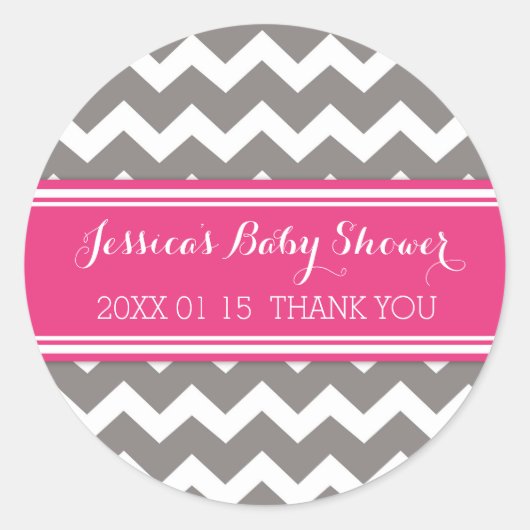 Grijs Roze Chevron Baby shower Favor Stickers (Voorkant)