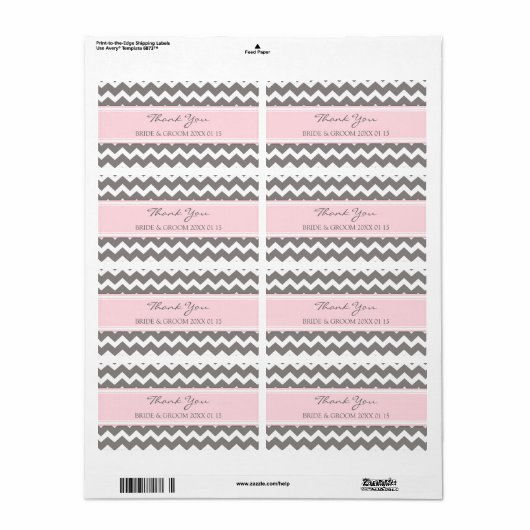 Grijs Roze Chevron Bruiloft Labels (Full Sheet)