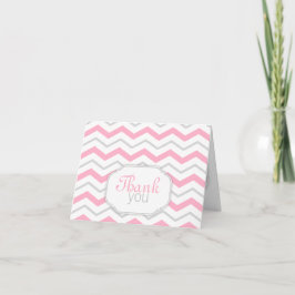 Grijs & Roze Chevron Modern Dank u kaarten