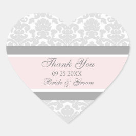 Grijs Roze Damask Dank u bruiloft gunst Labels