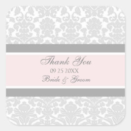 Grijs Roze Damask Dank u bruiloft gunst Labels