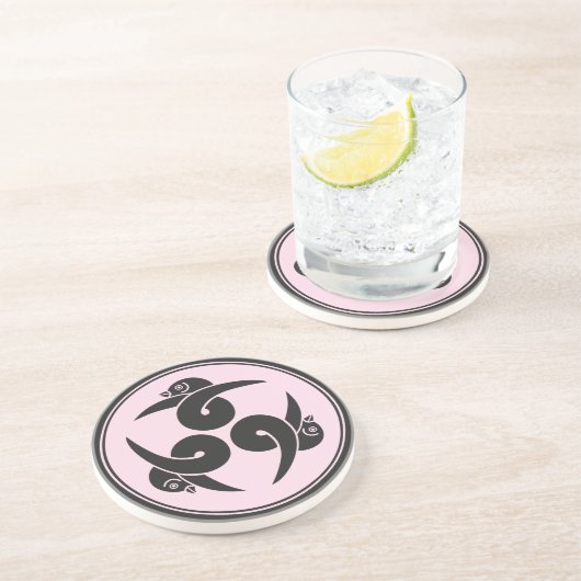  Grijs Roze Drie Ganzen Japan Mon Oriental Zandsteen Onderzetter (Zijkant)