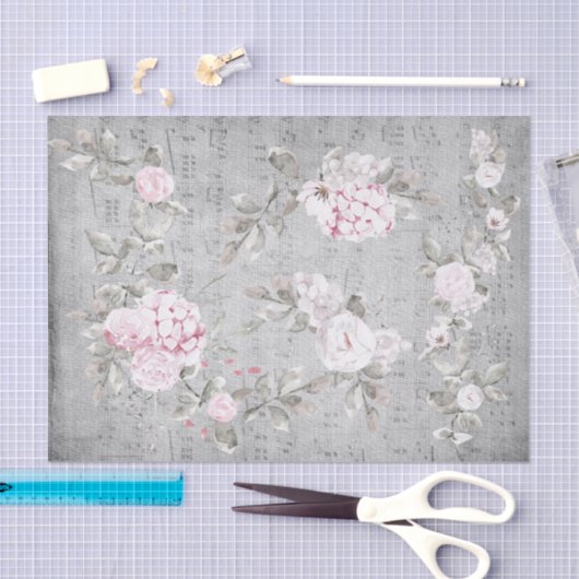 grijs roze floral muziekblad tissuepapier (Craft)