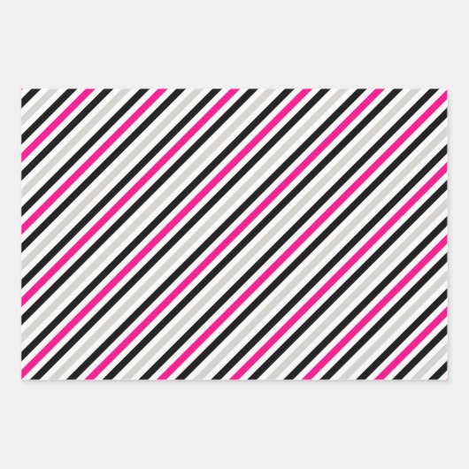 Grijs Roze Geometrie Flash Stripes Inpakpapier Vel (Voorkant 3)
