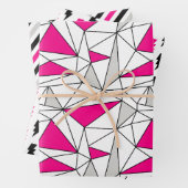 Grijs Roze Geometrie Flash Stripes Inpakpapier Vel (In situ)