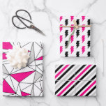 Grijs Roze Geometrie Flash Stripes Inpakpapier Vel<br><div class="desc">Maak kennis met ons fascinerende collectie van Black and Pink Geometry grafische patronen! Dompel jezelf onder in een wereld van moderne elegantie met drie sets van betoverende design, elk met de allure van zwarte en roze tinten gecombineerd met betoverende geometrische patronen. Vette lijnen, intrigerende vormen en harmonieuze contrasten creëer een...</div>