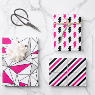 Grijs Roze Geometrie Flash Stripes Inpakpapier Vel
