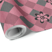 Grijs roze geometrisch geruit patroon met bloemen cadeaupapier (Rol Hoek)