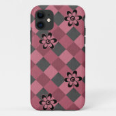 Grijs roze geometrisch geruit patroon met bloemen Case-Mate iPhone case (Achterkant)