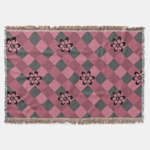 Grijs roze geometrisch geruit patroon met bloemen deken
