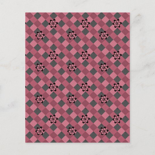Grijs roze geometrisch geruit patroon met bloemen flyer (Achterkant)