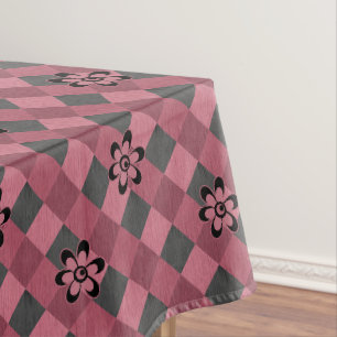 Grijs roze geometrisch geruit patroon met bloemen tafelkleed