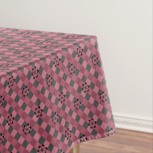 Grijs roze geometrisch geruit patroon met bloemen tafelkleed