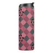 Grijs roze geometrisch geruit patroon met bloemen thermosbeker (Gedraaid links)