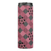Grijs roze geometrisch geruit patroon met bloemen thermosbeker (Achterkant)