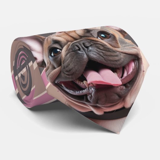 Grijs Roze Gestreepte Franse Bulldog Dog Pet Strop Stropdas (Opgerold)