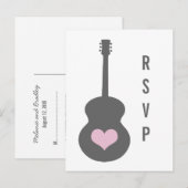 Grijs/Roze gitaar Hart RSVP Briefkaart (Voorkant / Achterkant)