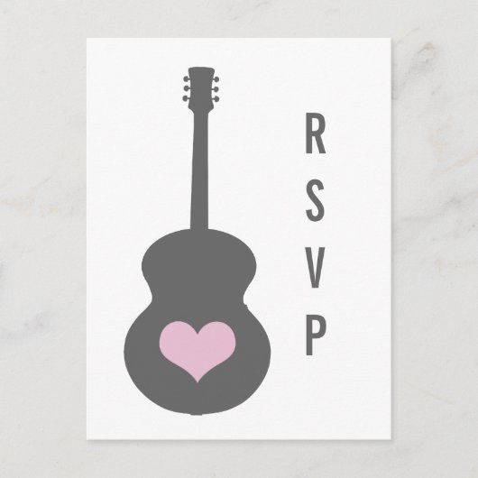 Grijs/Roze gitaar Hart RSVP Briefkaart (Voorkant)