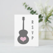 Grijs/Roze gitaar Hart RSVP Briefkaart (Staand voorkant)