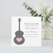 Grijs/Roze gitaar Hart sparen de Datum uitnodigen Save The Date (Staand voorkant)