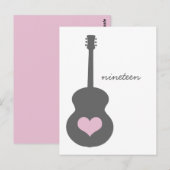 Grijs/Roze gitaar Hart Table Briefkaart (Voorkant / Achterkant)