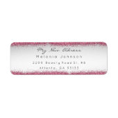 Grijs Roze Glitter Nieuw Delicaat Adres Etiket (Voorkant)