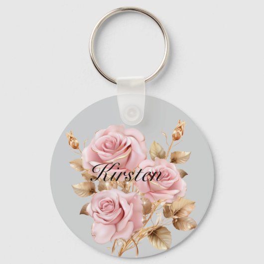 Grijs Roze Goud Roos Bloemen Sleutelhanger (Voorkant)
