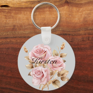 Grijs Roze Goud Roos Bloemen Sleutelhanger