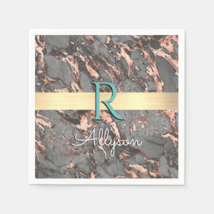 Grijs & Roze Gouden Marmer, Gouden Staaf, Naam & M Servet