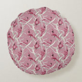 Grijs Roze Kardinaalvogels Persoonlijke Monogram Rond Kussen (Achterkant)