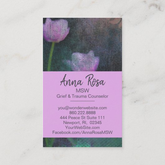*~* Grijs Roze Lavendel Tulp Grunge Shabby Visitekaartje (Achterkant)