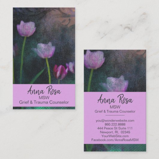 *~* Grijs Roze Lavendel Tulp Grunge Shabby  Visitekaartje (Voorkant / Achterkant)